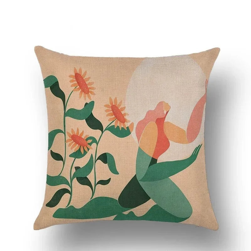 Abstract Portrait Painting Linen Sofa Pillow Case Set by Axyaa Art Decor