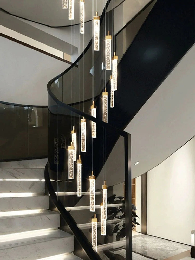 Axyaa Crystal Ceiling Chandelier: Modern Nordic Pendent Lamp, Long Staircase Chandelier