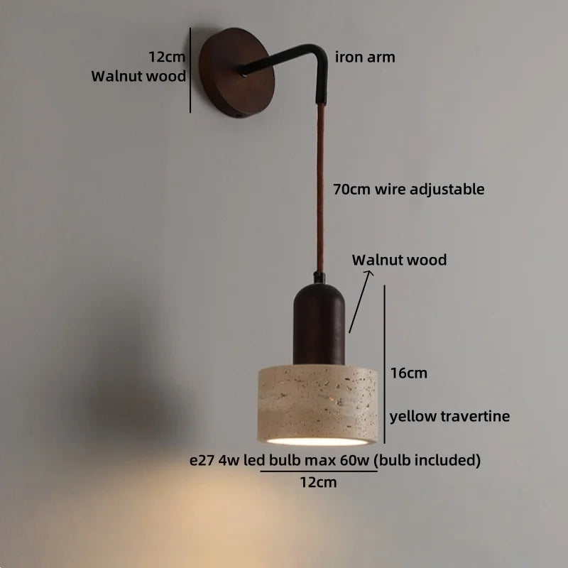 Axyaa Wabi Sabi LED Wall Light Yellow Travertine Stone Room Decoration