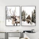 Nordic Elk House Winter Canvas Wall Art by Axyaa