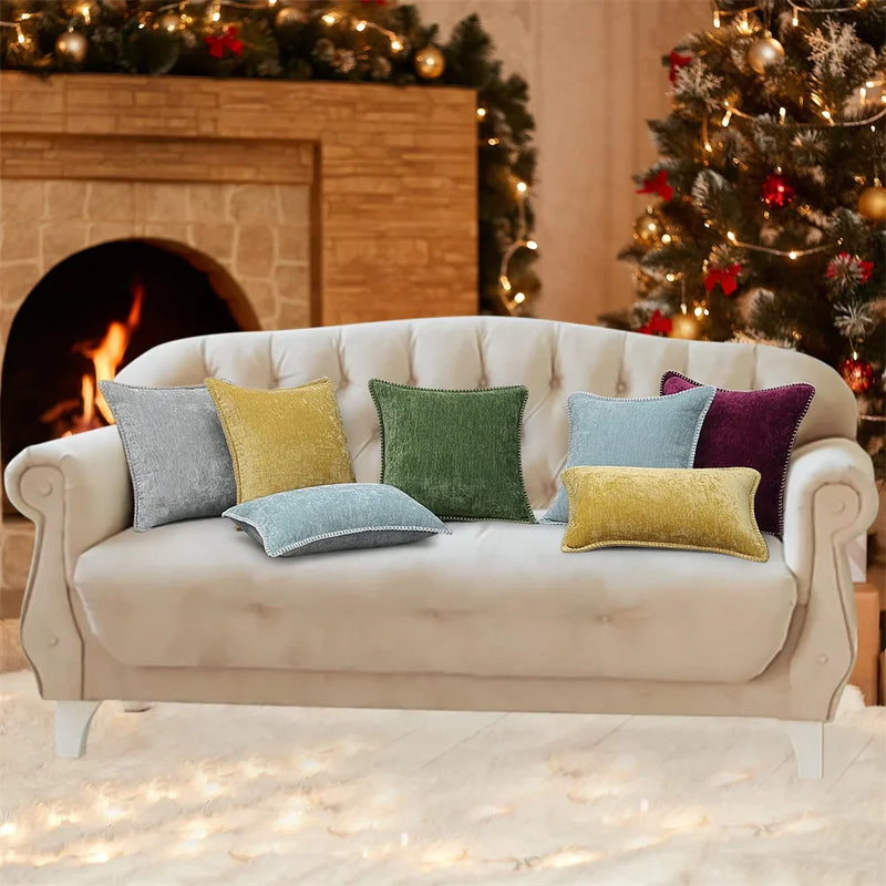 Axyaa Chenille Velvet Cushion Cover 50x50cm Soft Stitched Edge Decor Pillowcase
