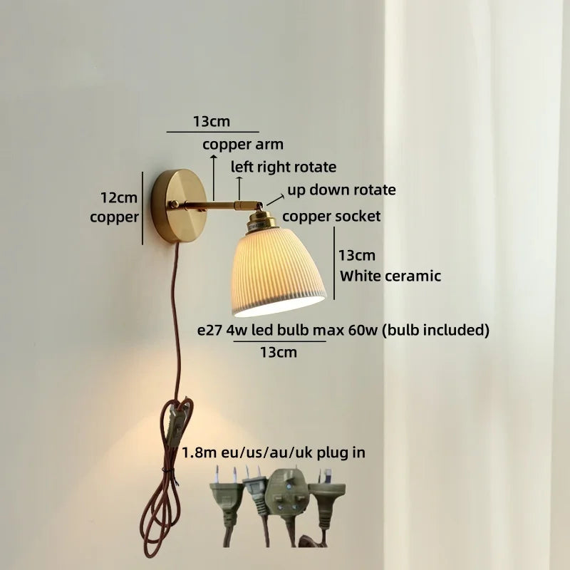 Axyaa Ceramic Shade LED Wall Lamp: Up Down Rotate Stair Lighting Fixture