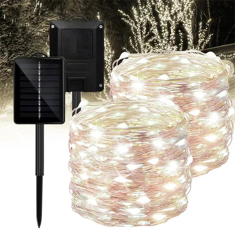 Axyaa Solar LED Fairy Light String for Outdoor Festoon Garden, Waterproof Christmas Garland Yard Decoration