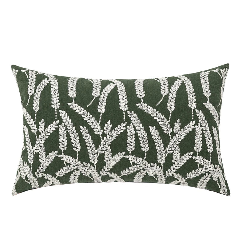 Axyaa Wheat Embroidery Cushion Cover, Soft Cozy Yellow Black Green Pillow Cover