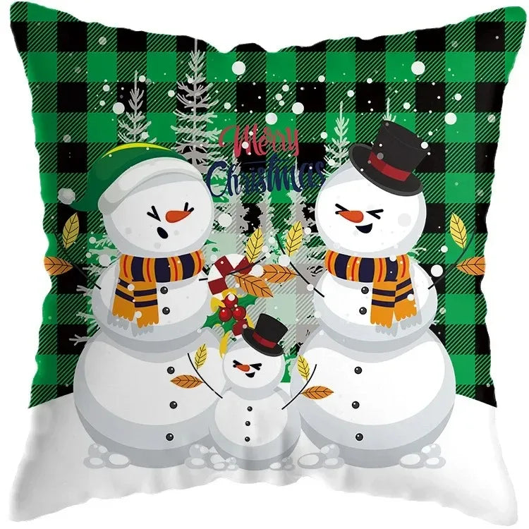Cute Santa Claus Snowman Print Pillowcase for Axyaa Christmas Party Decor