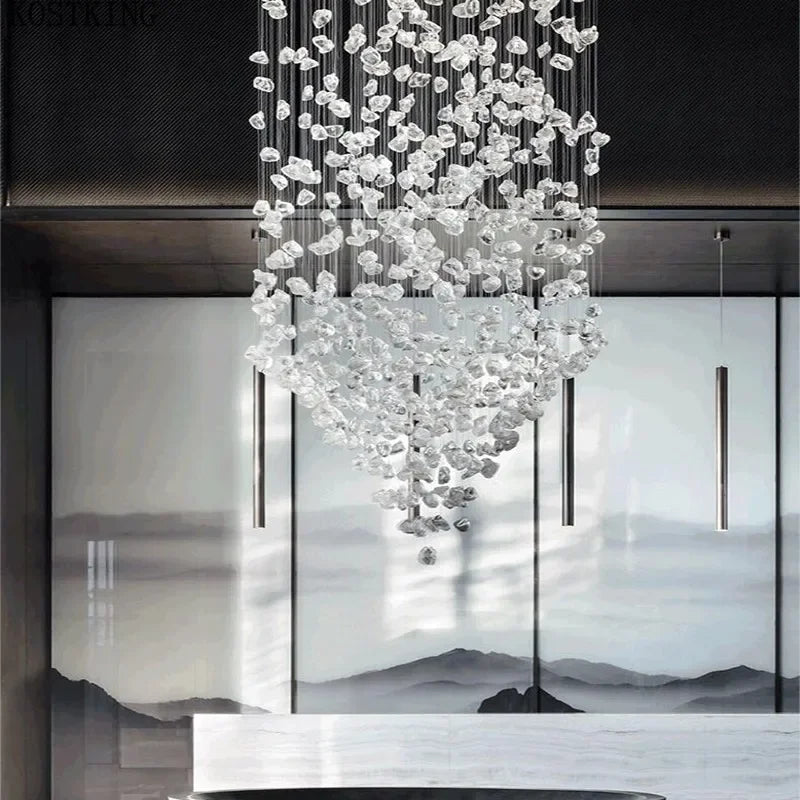 Axyaa Crystal LED Chandelier: Modern Luxury Staircase Lighting for Home Hallway