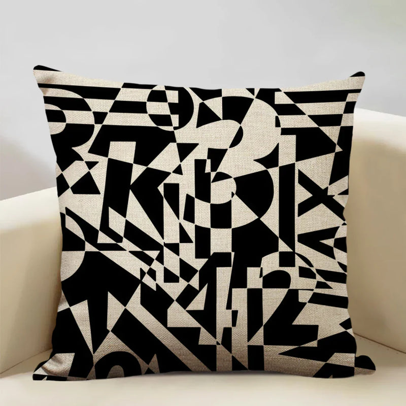 Axyaa Black White Yellow English Letter Design Linen Pillowcase 45x45cm