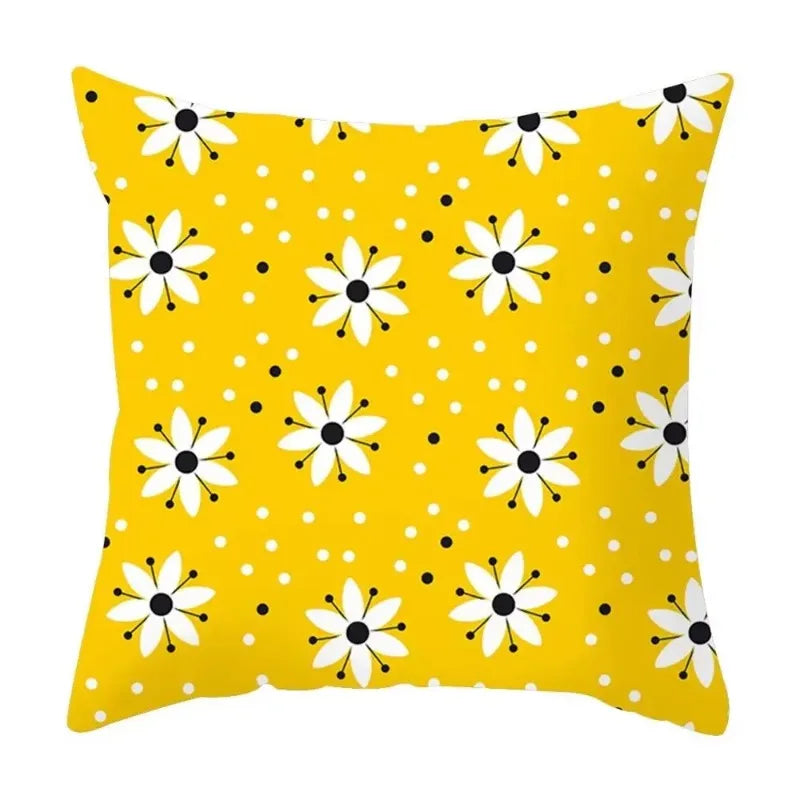 Axyaa Yellow Floral Geometric Pillowcase for Home Decor