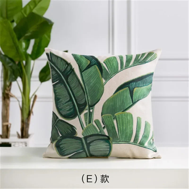Axyaa Cactus Linen Cushion Cover 45x45cm for Home Decor - Green Plant Pillow Cover