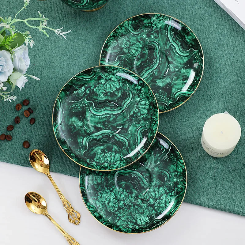 Axya Green Gold Inlay Bone Tea Set - 7 Piece Coffeeware Collection