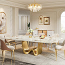 Axyaa Luxe White & Gold Dining Table - 6-8 Seater Modern Rectangle Table
