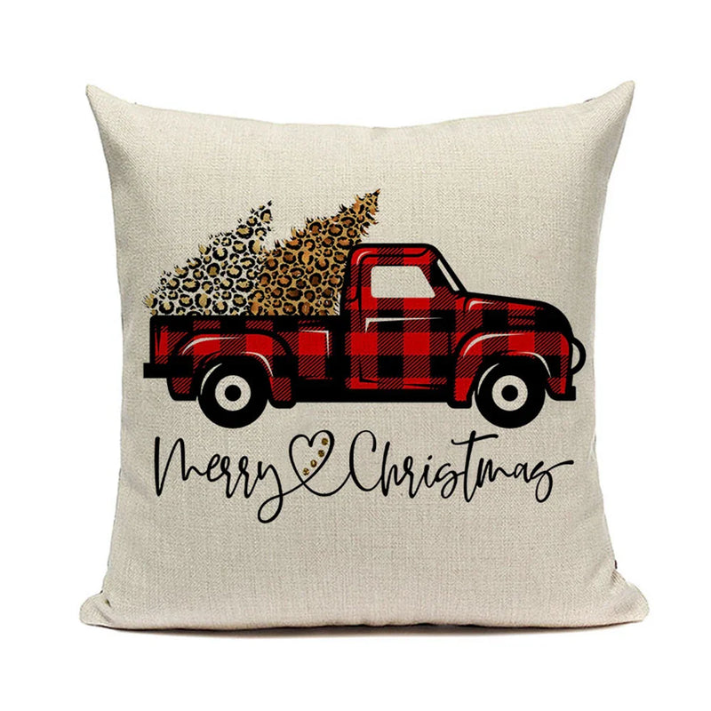 Axyaa Christmas Pickup Trucks Linen Cushion Covers 45x45 for Modern Home Decor