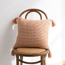 Axyaa Knitted Tassel Cushion Cover in Blue Orange Mustard Yellow Grey Ivory