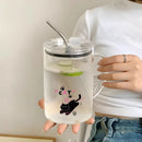 Axyaa Cute Glass Cup with Lid & Straw: Large Tea Coffee Mug for Home & Office