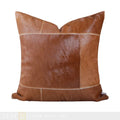 Axyaa Orange Leather Horsehair Stitching Cushion - Modern, Luxurious Square Pillowcase