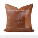 Axyaa Orange Leather Horsehair Stitching Cushion - Modern, Luxurious Square Pillowcase