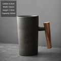 Axyaa Stoneware Coffee Mug with Wooden Handle, Vintage Handmade Kiln Baked Cup