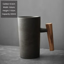Axyaa Stoneware Coffee Mug with Wooden Handle, Vintage Handmade Kiln Baked Cup