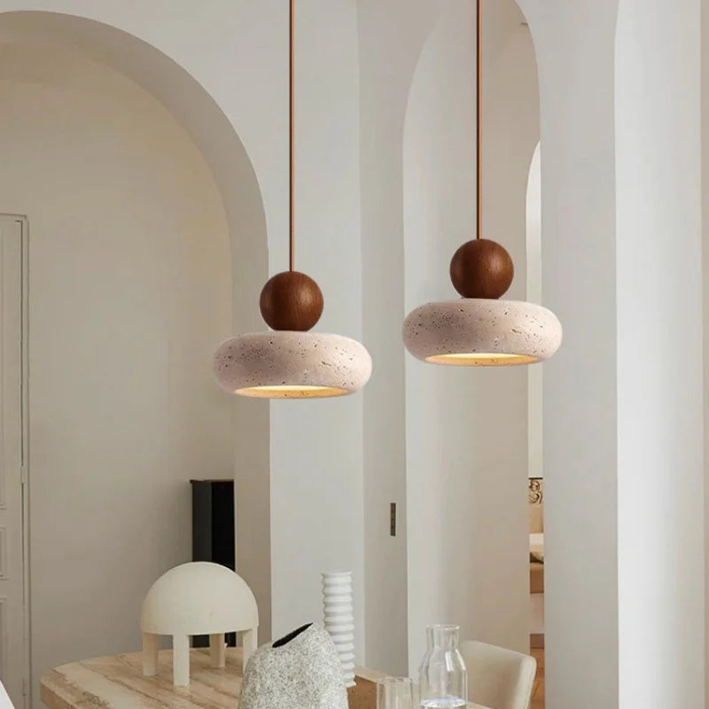 Axyaa Yellow Travertine LED Pendant Lights for Modern Living Spaces