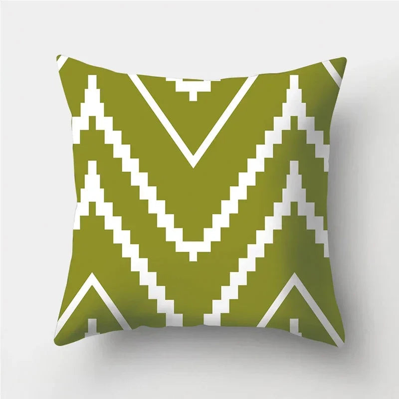 Army Green Geometric Printed Pillowcase by Axyaa for Living Room and Bedroom Decor