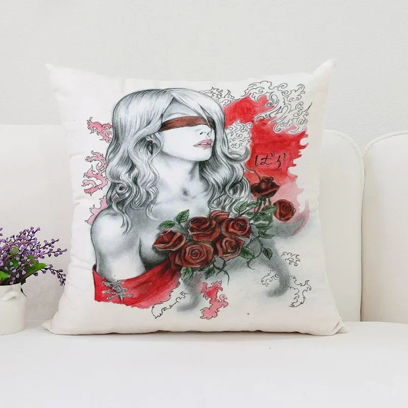 Axyaa Rose Print Pillow Cover - Romantic Home Decor & Gift