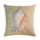 Axyaa Marine Life Linen Pillowcase: Fashion Conch Starfish Shell Sofa Decor Cover
