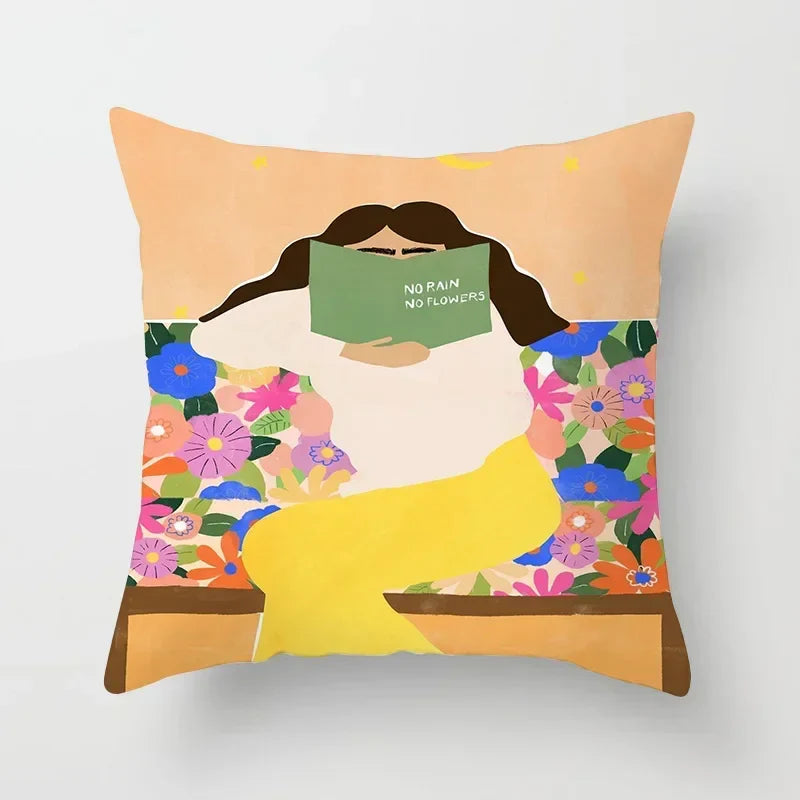 Axyaa Women Flower Oil Painting Decorative Pillowcase for Home Sofa Decor
