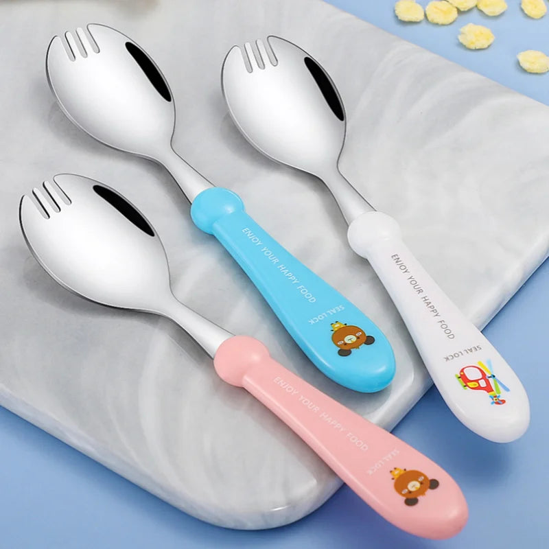 Axyaa Stainless Steel Cutlery Set for Kids - Spoon and Fork Integrated Meal Utensils