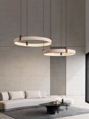 Axyaa Natural White Stone LED Chandelier Wood Deco Fixture