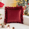 Axyaa Velvet Ruffled Edge Throw Pillowcase - Red/Green - 45x45/50x50cm