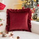 Axyaa Velvet Ruffled Edge Throw Pillowcase - Red/Green - 45x45/50x50cm