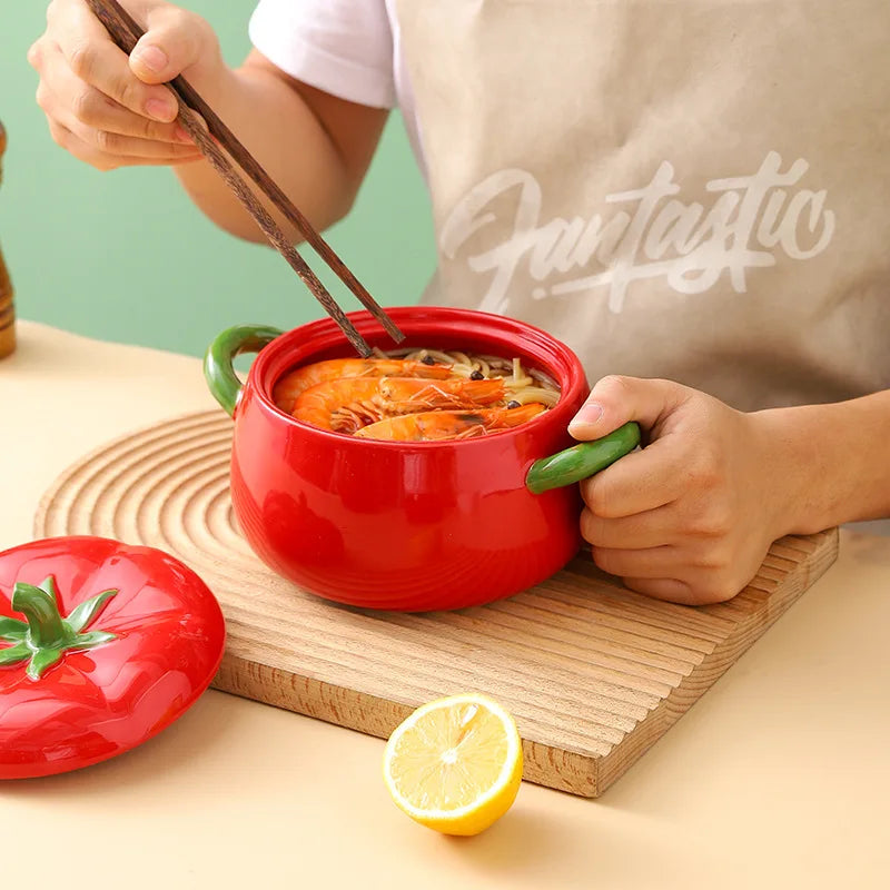 Axya Tomato Soup Bowl Set - Porcelain Binaural Disc Plate & Ceramic Pot