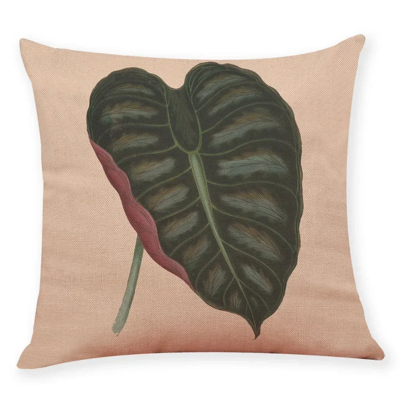 Axyaa Big Leaf Pattern Linen Pillowcase 45x45cm for Car Sofa Home Décor