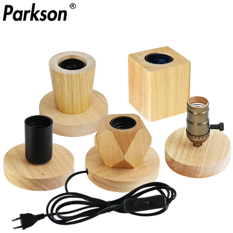 Axyaa Retro Wood Desk Lamp with E27 Socket and Vintage Design