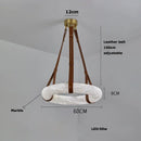 Axyaa Classic Marble Ring Chandelier LED Pendant Light Fixture Brown Leather Belt Lamp