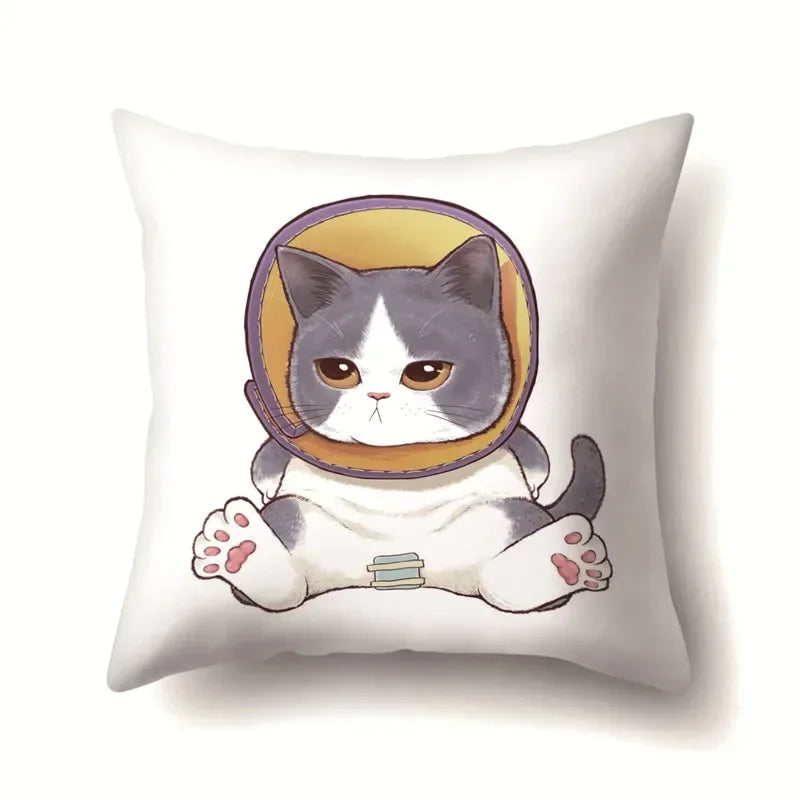 Cute Cat Cushion Cover by Axyaa: Cartoon Pets Pillow Case for Home Sofa Decor