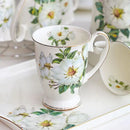 Axyaa Vintage Floral Bone  Coffee Mugs, Porcelain Countryside Espresso Cups