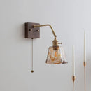 Axyaa Amber Glass LED Wall Sconce Pull Chain Switch - Modern Bedroom Decor Light