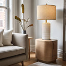 Axyaa Retro Fabric Ceramic Table Lamp Nordic Minimalist LED Desk Light for Home Decor
