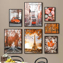 Paris Street Leaves Landscape Poster Tram Car Tower Canvas Art Print by Axyaa