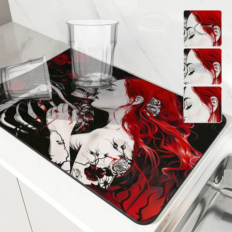 Halloween Skull Absorbent Mat by Axyaa: Antiskid & Quick Dry Kitchen/Bathroom Pad