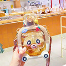 Axyaa Kawaii Bear Kids Water Bottle 1000ml with Straw - BPA Free, Cute Design