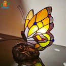 Axyaa Butterfly Night Light: Stained Glass Tiffany Style LED Table Lamp Art Decoration