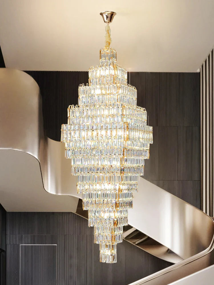 Axyaa Crystal Chandelier Loft Stairs Living Room Pendant Light