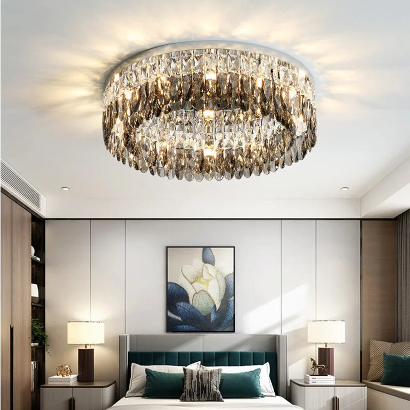 Modern Smoke Grey Crystal Ceiling Lights for Living Room, Kitchen, and Bedroom by Axyaa