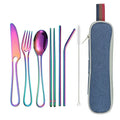 Axyaa Stainless Steel Portable Travel Dinnerware Set with Straw Pouch and Cutlery