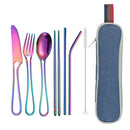 Axyaa Stainless Steel Portable Travel Dinnerware Set with Straw Pouch and Cutlery