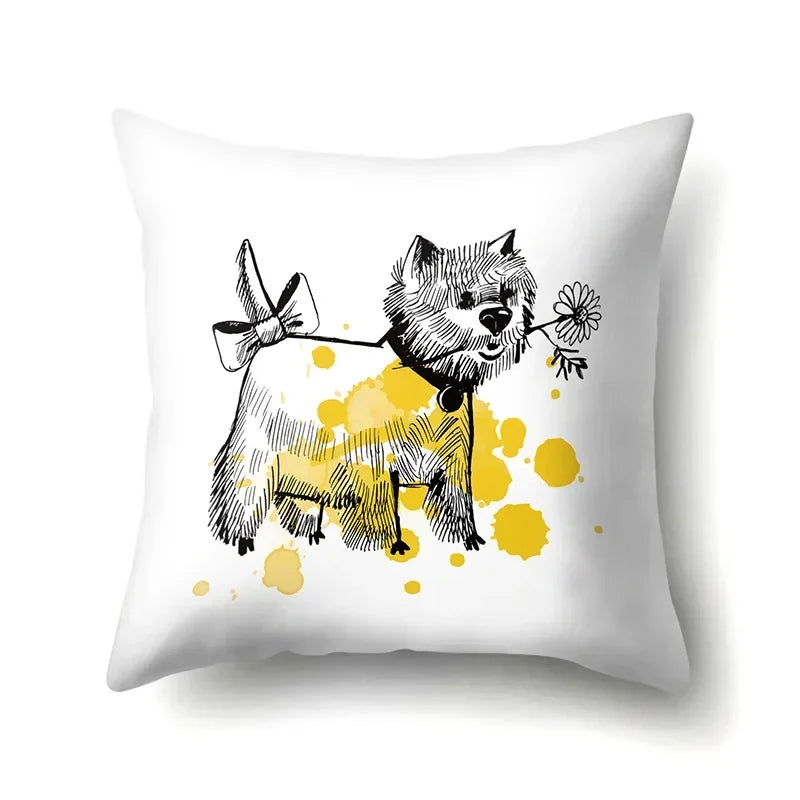 Axyaa Cartoon Animals Plush Cushion Cover 45x45cm Cute Cats and Dogs Pillowcase