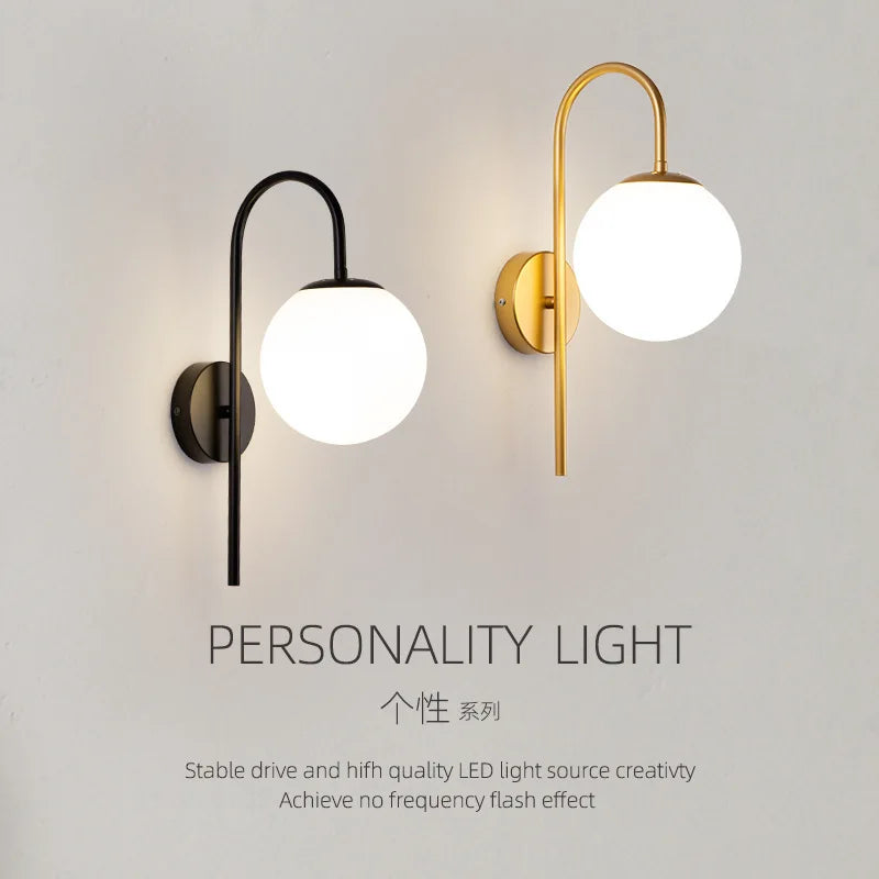 Axyaa Glass Ball LED Wall Lamp for Modern Interior Lighting