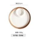 Axyaa Ceramic Dumpling Plate with Vinegar, Round Grid, Household Cold Dish